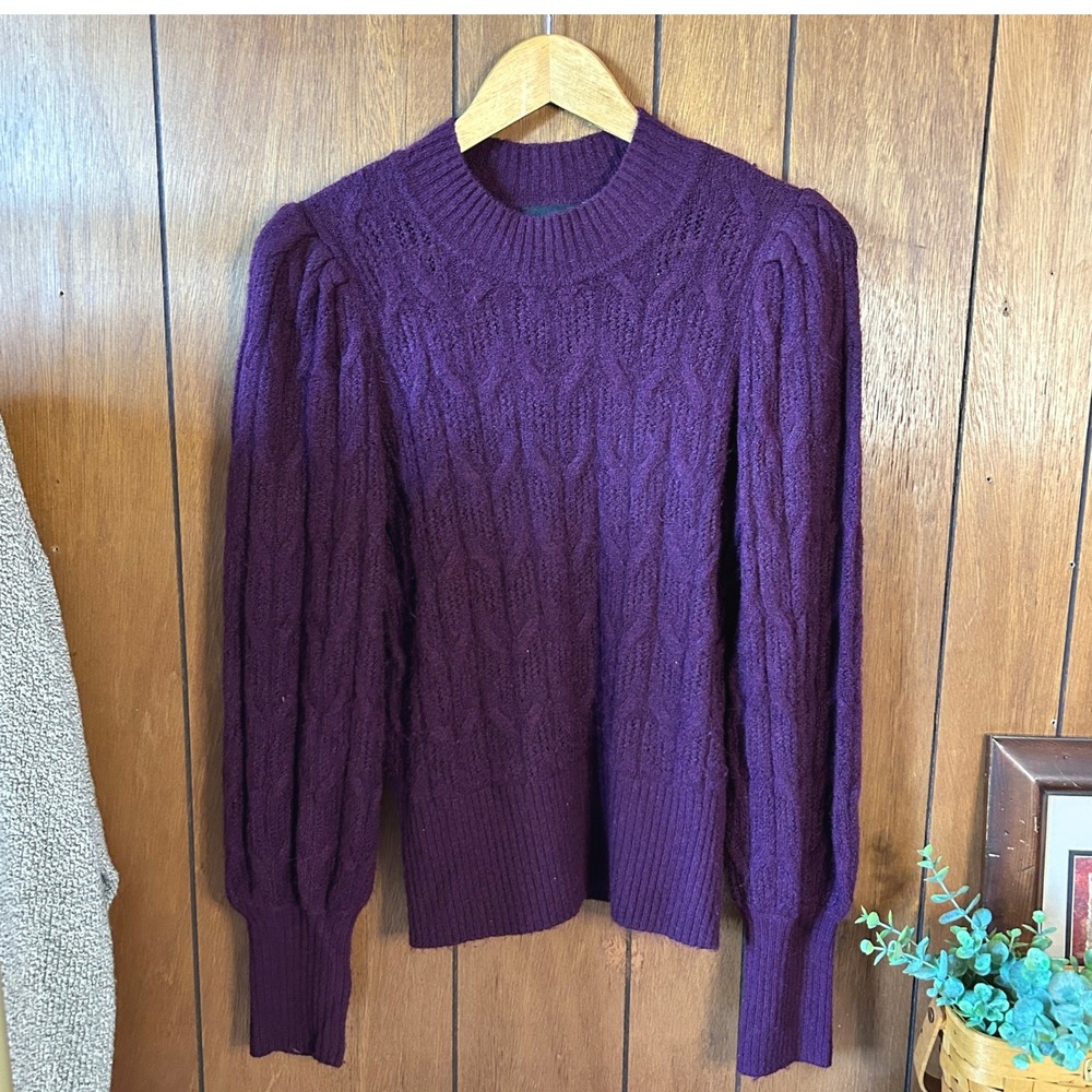 Express Purple‎ Cable Knit Puff Sleeve Sweater Small Long Sleeve Pullover